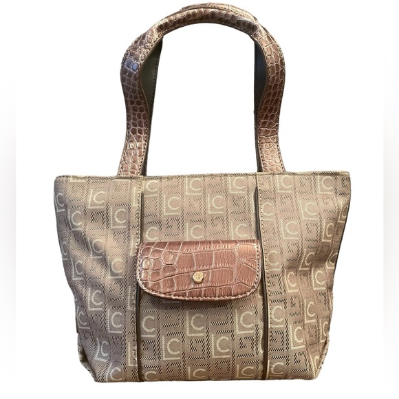 Liz Claiborne small canvas shoulder bag, beige and light brown - Picture 1 of 10